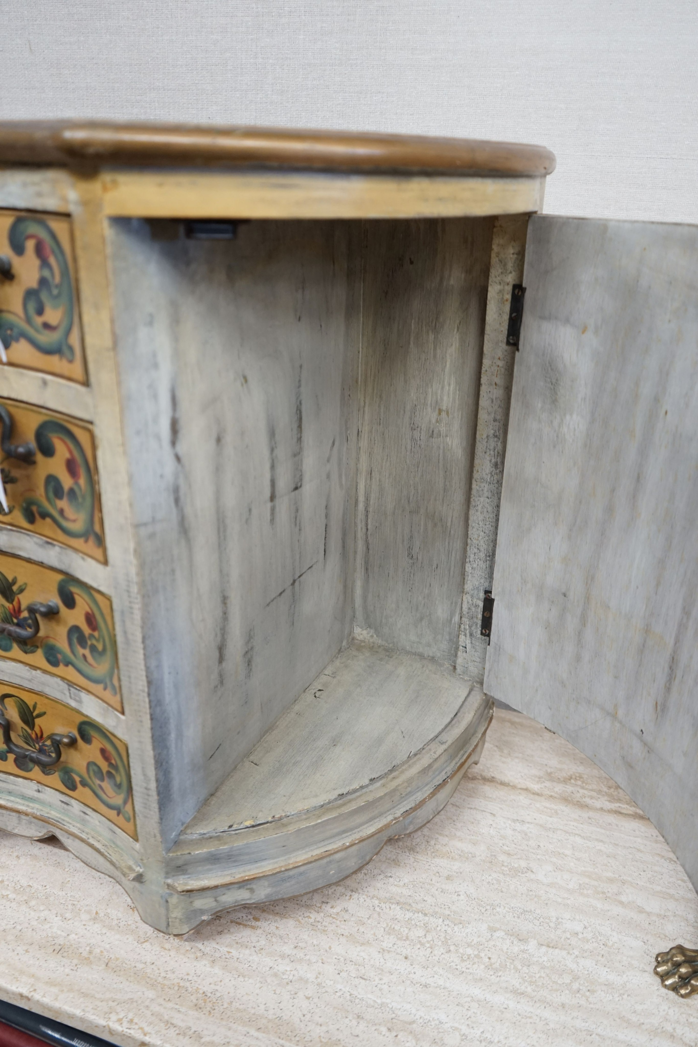 A Venetian style painted miniature commode, width 60cm depth 36cm height 61cm